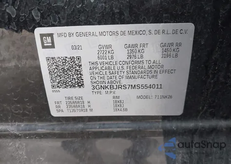 2021 Chevrolet Blazer Awd 3Lt z USA, uszkodzony, nr VIN 3GNKBJRS7MS554011